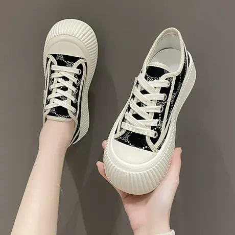 厚底大头帆布鞋女2023新款春爆款小白鞋百搭学生卡通运动休闲板鞋商品大图