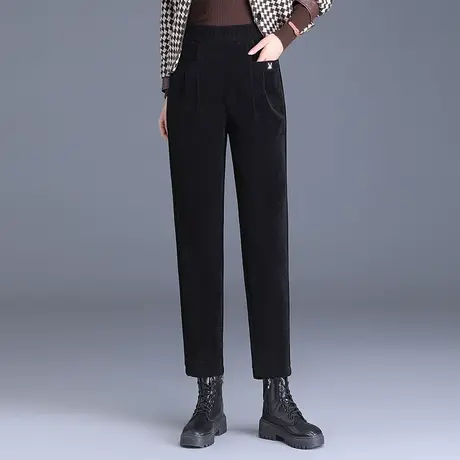 黑色加绒直筒小脚裤女秋冬2023新款高腰小个子显瘦休闲裤萝卜裤子商品大图