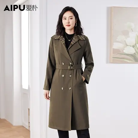 爱朴大码女装新款胖mm气质时尚休闲百搭宽松显瘦中长款风衣外套女图片