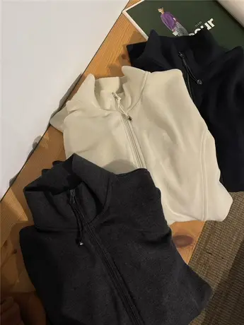 立领双面德绒双拉链卫衣女2023冬休闲运动式长袖开衫外套图片