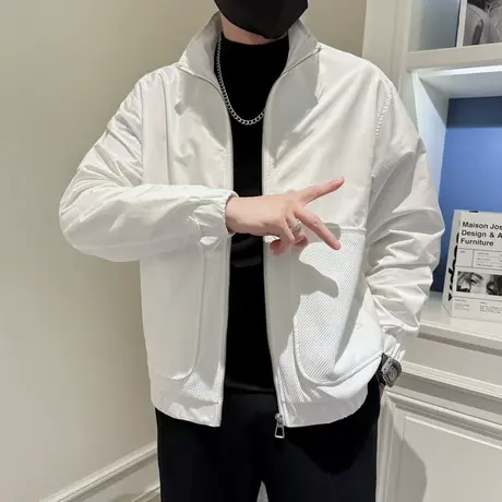 春秋季2023新款立领潮流宽松休闲工装夹克秋装痞帅上衣纯色外套商品大图