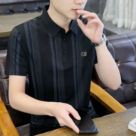 2023新款夏季男士polo衫翻领修身冰丝潮流短袖T恤青年大码上衣服商品大图