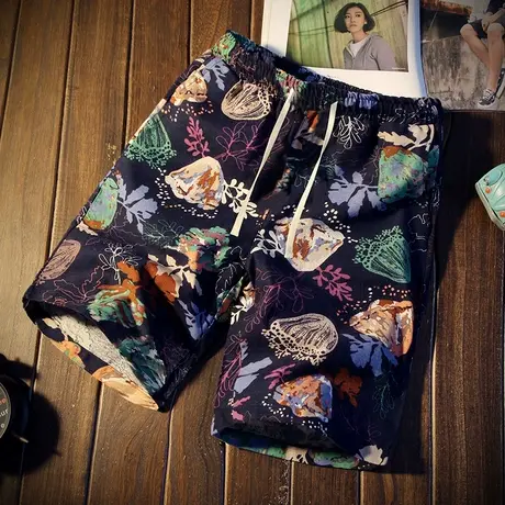 潮牌沙滩裤男夏季速干冰丝花短裤大裤衩宽松运动ins休闲五分裤子5商品大图