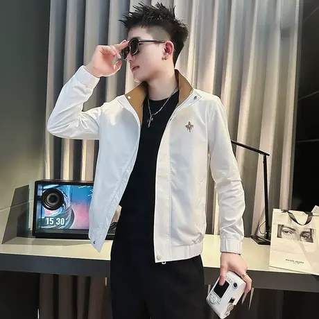 春季撞色棒球服立领夹克男2024新款潮流简约休闲韩版男装外套上衣商品大图