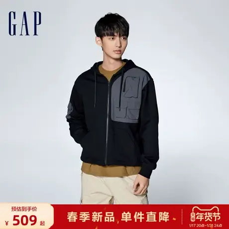 Gap男女装2024春季新款撞色多口袋连帽外套情侣工装上衣876986商品大图