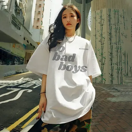 Nuthink潮牌宽松短袖美式潮流字母T恤男潮宽松大码情侣半袖上衣商品大图