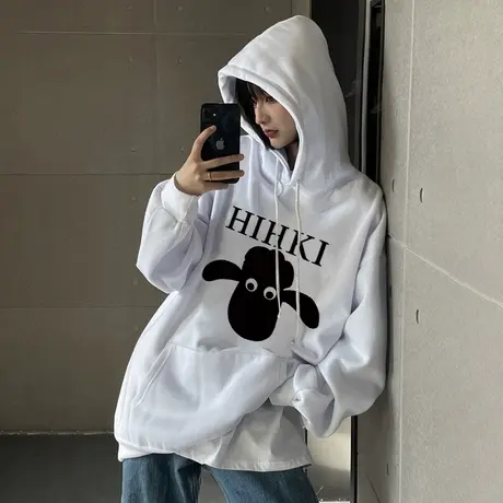 oversize设计感卫衣女春秋薄款ins潮牌宽松冬季加绒加厚连帽外套图片