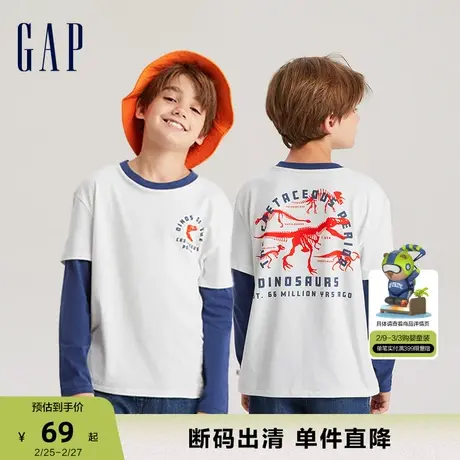 【断码优惠】Gap男童春秋纯棉假两件T恤儿童装微弹休闲上衣736017商品大图