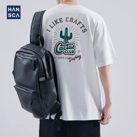 hansca210g重磅短袖T恤男款青少年夏季潮牌印花美式宽松圆领体恤商品大图