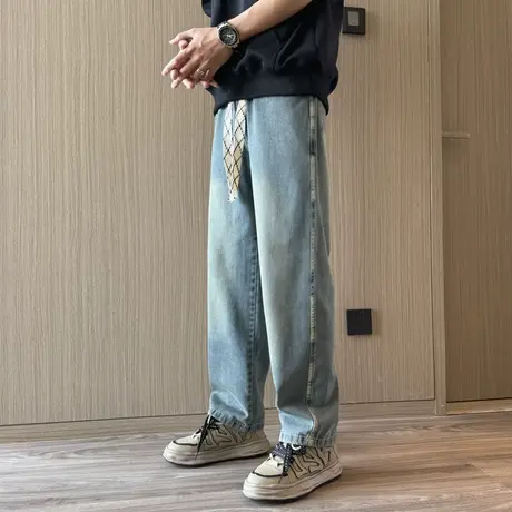 牛仔裤男春季新款潮牌美式高街痞帅宽松直筒裤水洗百搭阔腿休闲裤商品大图