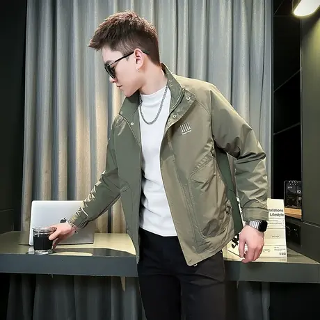春季外套潮牌休闲百搭男装立领褂子2024新款潮流工装刺绣夹克上衣商品大图
