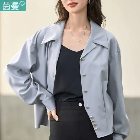 茵曼衬衫女外套加厚2024新款春季短款气质通勤职业收腰长袖衬衣图片