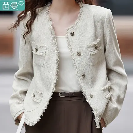 茵曼法式春装小香风外套女装短款夹克秋秋2024新款上衣小个子洋气图片