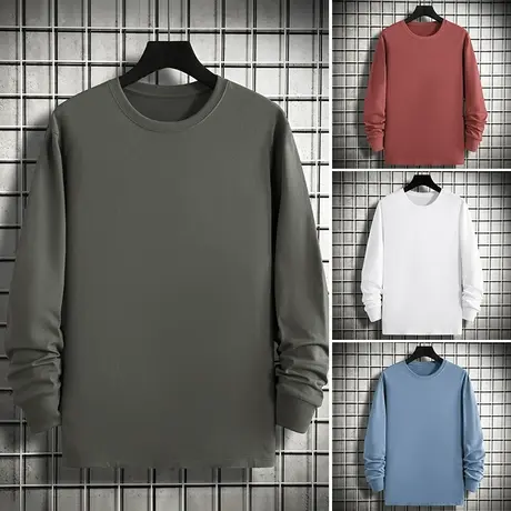 2023新款纯棉长袖t恤男秋冬季加绒加厚内搭打底衫全棉圆领秋衣服商品大图