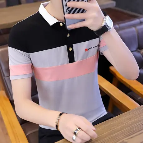 冰丝纯棉短袖t恤男士夏季潮牌翻领Polo衫半袖体恤休闲青年上衣服商品大图