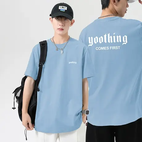 重磅纯棉短袖t恤男夏季潮流宽松美式全棉半袖圆领上衣服印花体恤商品大图