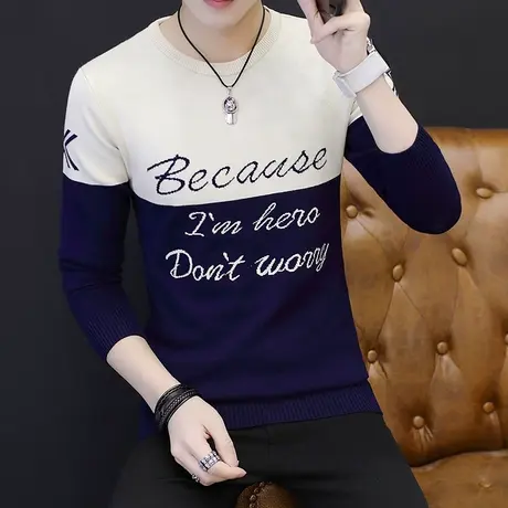 2023秋冬季新款男士毛衣韩版潮流长袖针织打底衫圆领上衣服外套男商品大图