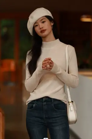 时尚气质圆领打底套头毛衣2023年秋季新款淑女温柔修身长袖上衣商品大图