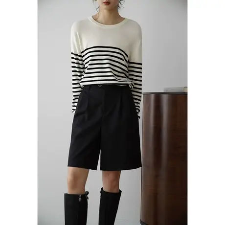 嘉茱莉2023早秋新款高腰直筒西装短裤女轻职业西装裤宽松休闲裤商品大图