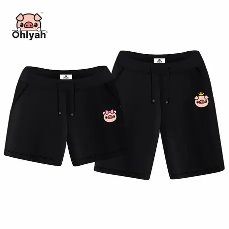 Ohlyah情侣装休闲裤子男女五分短裤韩版卡通小猪年印花裤登记结婚商品大图