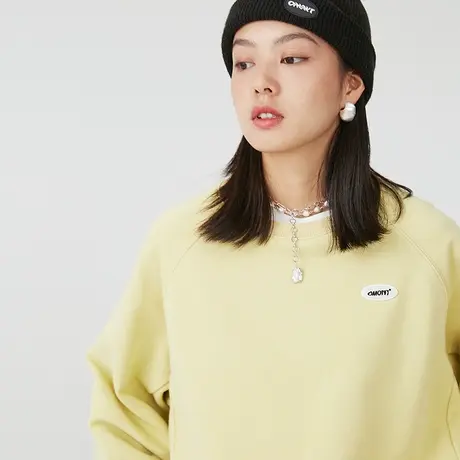 omont蛋挞家复古卫衣女圆领套头宽松薄款潮ins上衣春秋季商品大图