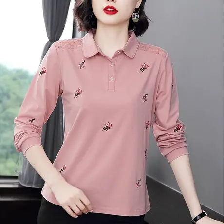 纯棉女t恤中年女士大码打底衫2023年新款新疆棉宽松长袖妈妈上衣图片