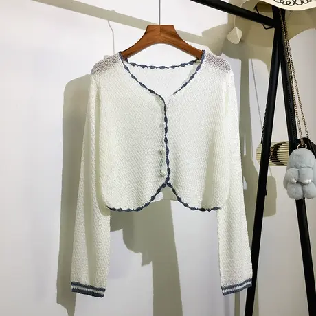 薄款针织开衫女外穿春夏新款韩版宽松短款镂空长袖披肩上衣配裙子图片