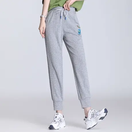 韩版灰色卫裤休闲裤女春夏2023新款松紧腰小个子九分束脚运动裤潮商品大图