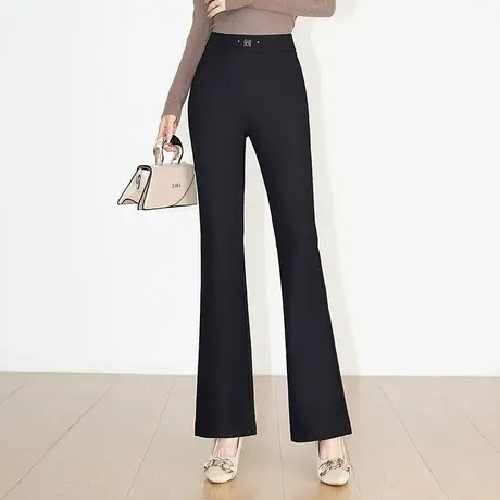黑色微喇裤职业裤秋季2023新款高腰修身女裤子垂感休闲长裤喇叭裤图片