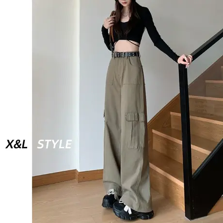 工装裤女秋装2023年新款高腰设计感小众宽松显瘦阔腿休闲拖地裤子图片