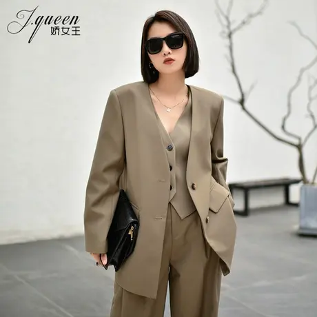 西装外套女2023秋季新款气质高级感V领小众设计感休闲廓形小西服图片