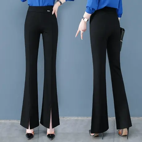 高腰微喇裤女春季2023年新款修身高腰显瘦弹力休闲黑色西装喇叭裤图片