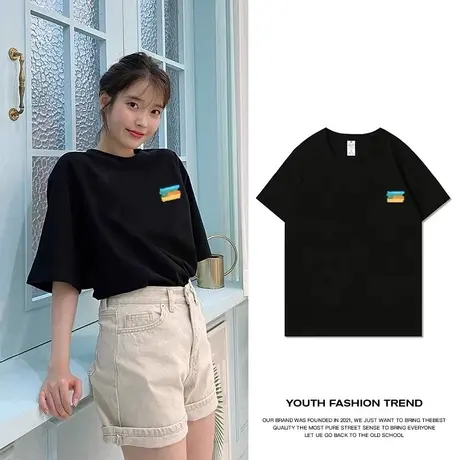 美式复古短袖t恤女夏季大码宽松韩版ins潮牌半袖设计感小众上衣服商品大图