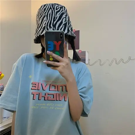 红续盐系少女慵懒港风ins潮2023新款韩版百搭宽松纯棉短袖T恤ins图片