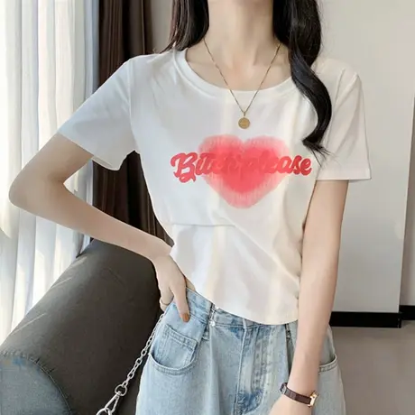 打底衫女春夏2023新款内搭显瘦黑色印花短袖T恤小众别致上衣服图片