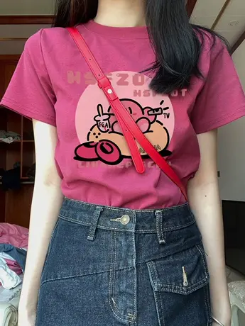 重磅纯棉短袖t恤女夏季ins潮美式复古宽松显瘦设计感小众半袖上衣商品大图