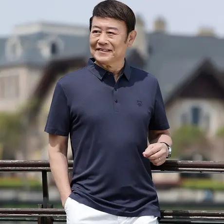 夏季中年男士短袖t恤翻领爸爸夏装半截袖polo衫老人体恤速干上衣商品大图
