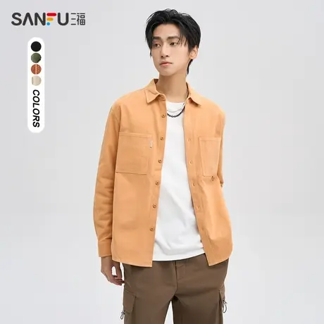 三福2023冬男士明线工装长衬衫 日系休闲宽松纯棉上衣男476193商品大图