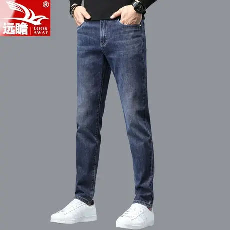 长裤子男蓝色秋冬款2022年新款潮牌修身直筒弹力冬季小脚牛仔裤男图片