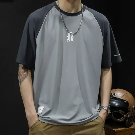 轻薄冰丝短袖t恤男士宽松大码潮牌夏季2023新款男款男装夏天体恤商品大图