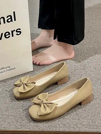 平底晚晚风温柔豆豆鞋女2023春新款软底一脚蹬百搭浅口蝴蝶结单鞋商品大图