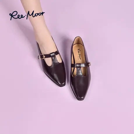 REEMOOR睿慕柔软舒适尖头法式小皮鞋浅口平底鞋软底玛丽珍单鞋女商品大图