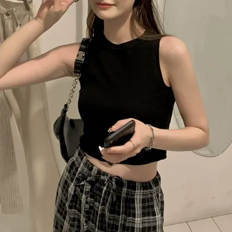 吊带设计感小众甜辣风黑色小背心女夏季外穿打底短款运动上衣内搭商品大图
