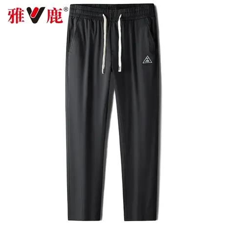 雅鹿爸爸裤子春夏款中老年爷爷松紧高腰休闲长裤中年男士薄款卫裤图片