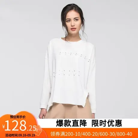【断码L】艾格 2019春装新品女装铆钉长袖本白色衬衫女S656商品大图