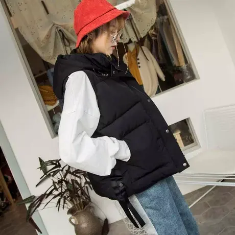 2023秋冬装羽绒棉马甲女短款连帽韩版宽松坎肩棉衣马夹背心外套图片