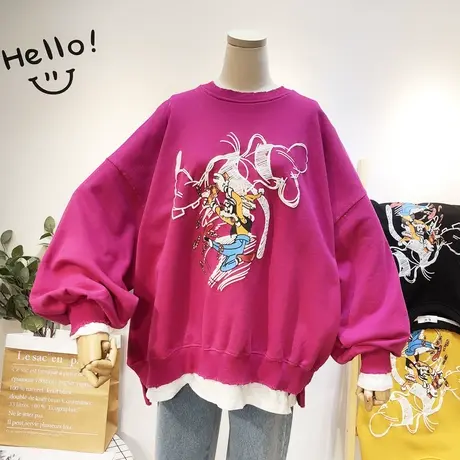 2020秋季韩国东大门ins潮慵懒风休闲卡通宽松毛圈棉卫衣大码显瘦图片