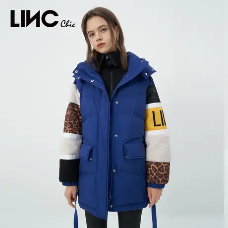 LINC金羽杰2023冬新款潮流拼接围裹感反季断码女款中长款羽绒服女商品大图