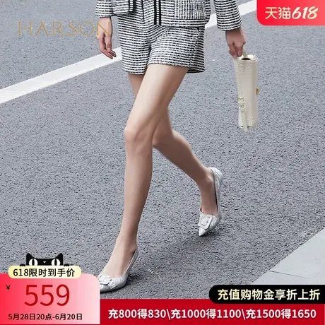哈森银色细闪婚鞋新娘鞋细高跟单鞋女婚纱秀禾鞋HL236012图片