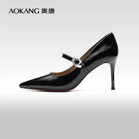 奥康女鞋 春季新款尖头银色高跟细跟时尚玛丽珍单鞋门店发货商品大图